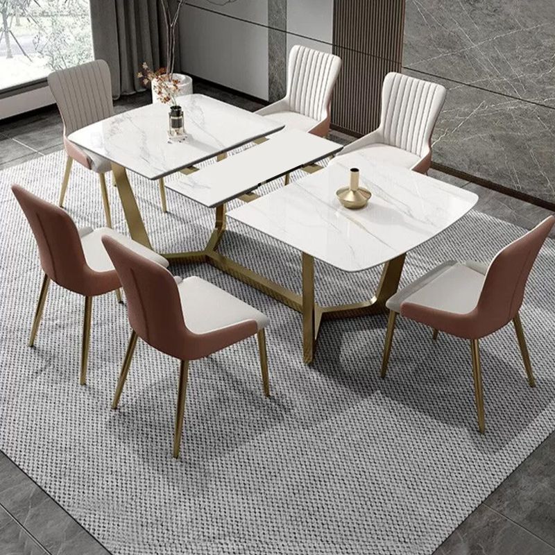 Glam 1/4/5/7 Pieces Rectangle Dinette Set with Sintered Stone Scalable Dining Table Set Clearhalo 'Dining Room Sets' 'Dining Tables & Seating' 'dining_room_set' 'furn' 'furn_dining_room_set' 'Furniture' 'furniture_dining_room_set' 'Kitchen & Dining Furniture' 1200x1200_d409edcb-86ee-49d7-924a-2d1e04bfd8f7