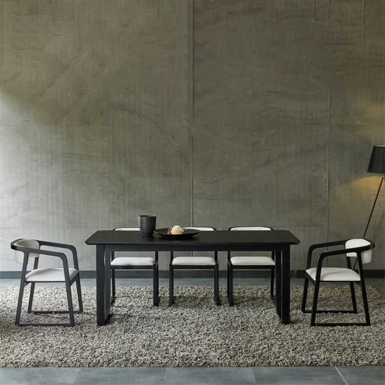 Table à manger industrielle rectangle Black Ashwood Wood Fixed Table