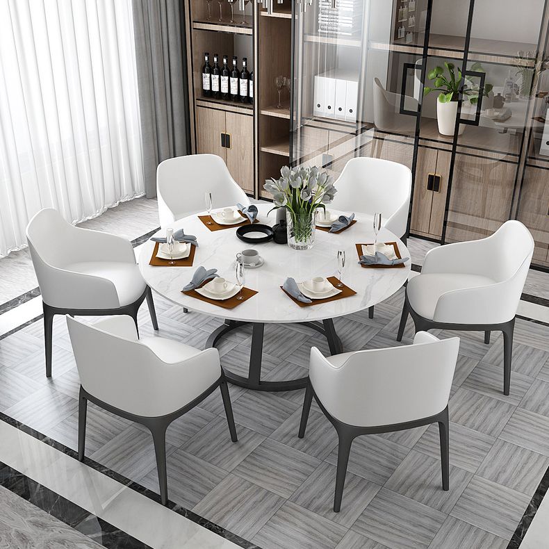Contemporary Round Dining Table White Sintered Stone Dining Table with Pedestal Base Clearhalo ' dining_table' 'Dining Tables & Seating' 'Dining Tables' 'Furniture' 'furniture_dining_table' 'Kitchen & Dining Furniture' 'kitchen&dining_furn' 'kitchen' 'kitchen_dining_table' 1200x1200_d40ef2a5-daad-48be-93c5-197472d6d36f
