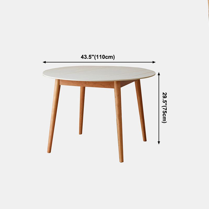 Contemporary Round Dining Table White Sintered Stone Table with 4 Cherry Wood Legs Clearhalo ' dining_table' 'Dining Tables & Seating' 'Dining Tables' 'furn' 'furn_dining_table' 'Furniture' 'furniture_dining_table' 'Kitchen & Dining Furniture' 'kitchen&dining_furn' 'kitchen' 'kitchen_dining_table' 1200x1200_d40fc78d-0cee-4163-852b-32dcdf254612