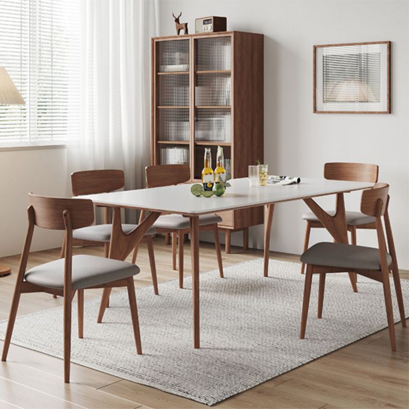 Modern Rectangular Stone Top White Dining Table with 4 Solid Wood Legs Clearhalo 'Dining Tables & Seating' 'Dining Tables' 'dining_table' 'furn' 'furn_dining_table' 'Furniture' 'Kitchen & Dining Furniture' 1200x1200_d410277f-1da0-42ef-aef3-7ac75cf838f7