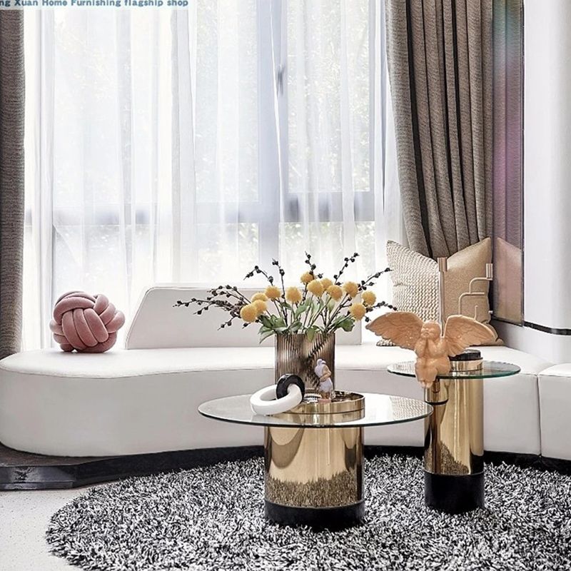 Glazen ovale top koffie of eindtafel modern met één metalen basis