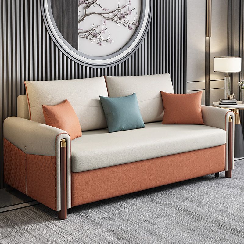 Cama de sofá de cuero sintética contemporánea 37.40 "Sofá para dormir beige de ancho