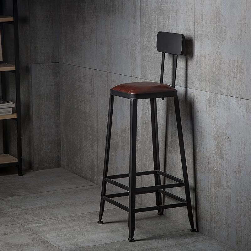 Industrial Armless Counter Stool Iron Cafe Bar Stool with Leather Cushion and Pedal Clearhalo 'Bar Furniture' 'Bar Stools' 'bar_stools' 'furn' 'furn_bar_stools' 'Furniture' 'furniture_bar_stools' 'Kitchen & Dining Furniture' 1200x1200_d41a8236-cf89-4521-9350-93fa56ab75cd