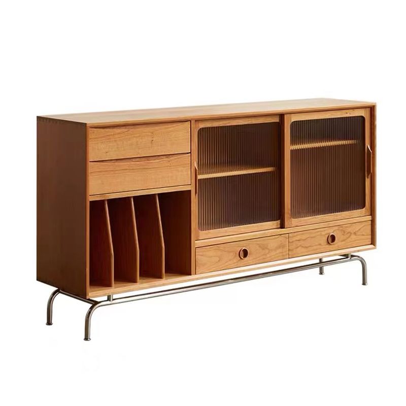 Contemporary Glass Doors Display Stand Pine Storage Cabinet for Dining Room Clearhalo 'Display & China Cabinets' 'display_china_cabinets' 'furn' 'furn_display_china_cabinets' 'Furniture' 'Kitchen & Dining Furniture' 1200x1200_d4205012-2ddf-4767-907c-f9c36312768a