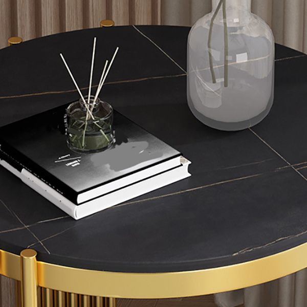 21.65" Tall Round Slate Top Side Table Iron Frame End Table with Shelf