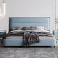 Lederen gestoffeerd rechthoekig paneelbed Standaard bedframe in blauw