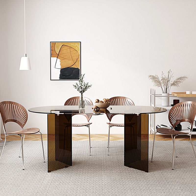 Oval Glass Dining Table Simplicity Double Pedestal Table for Dining Room Clearhalo 'Dining Tables & Seating' 'Dining Tables' 'dining_table' 'furn' 'furn_dining_table' 'Furniture' 'Kitchen & Dining Furniture' 1200x1200_d422b551-8b82-47af-a53f-833de41534b2