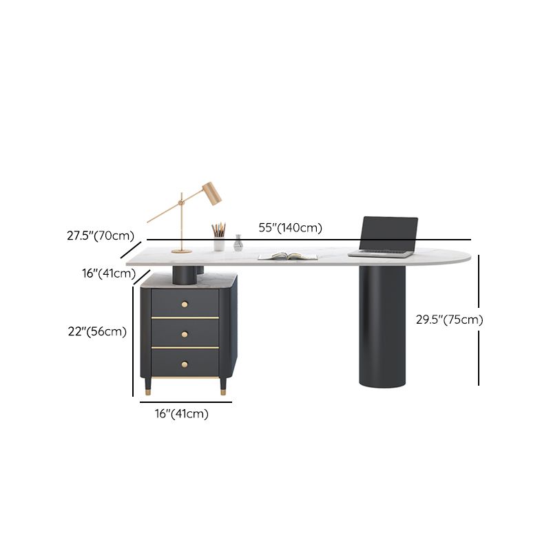 White Pedestal Writing Desk Glam Office Desk with 3 Storage Drawers Clearhalo 'furn' 'furn_office_desk' 'Furniture' 'Office Desks' 'Office Furniture' 'office_desk' 1200x1200_d422f1f2-0526-4a61-99f4-48ca89083a13