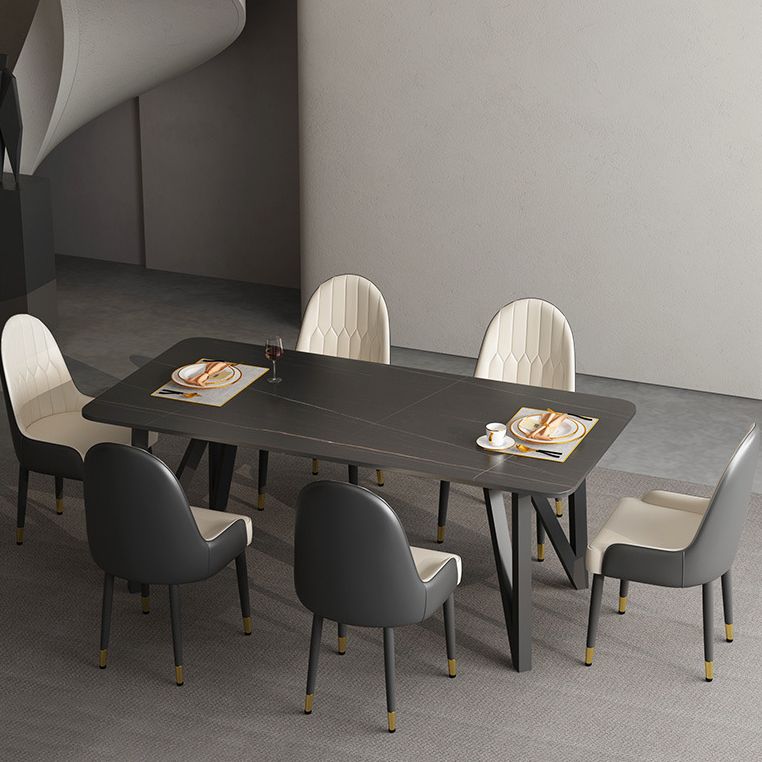 Mesa de comedor rectangular 4 Mesa de comedor de piernas en marco negro para cocina