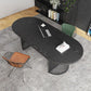 Solid Wood Oval Writing Desk 29.53-inch Tall Black Office Desk with Iron Legs