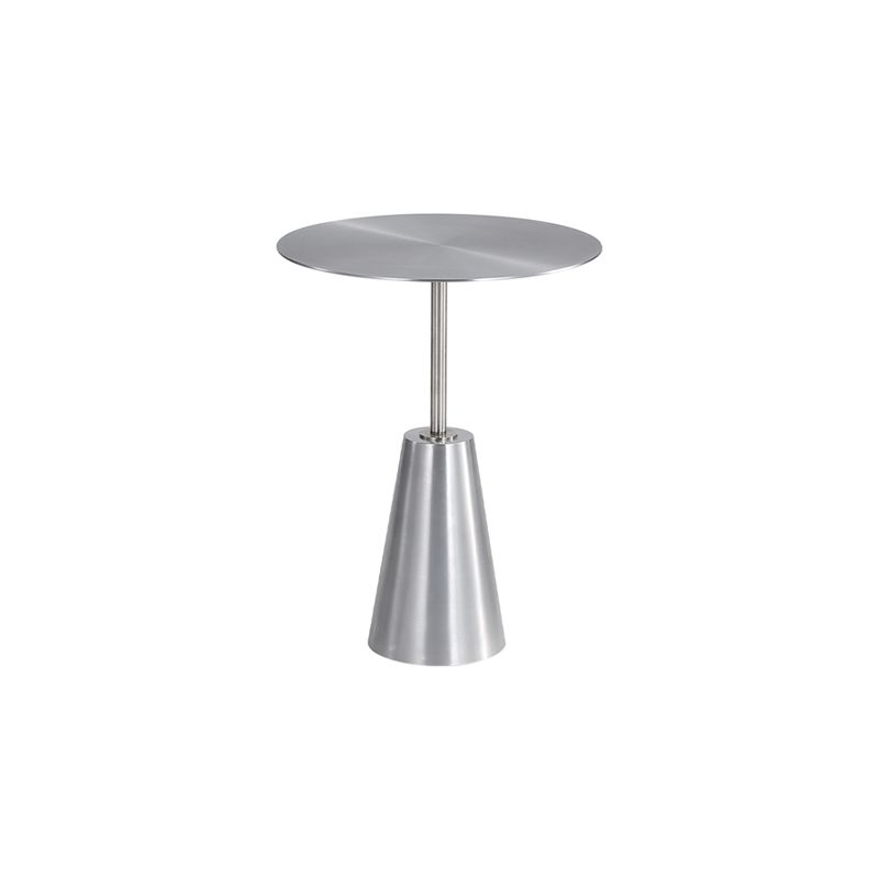 Zeitgenössischer rostfreier Stahlrund -Side -End -Endtisch mit Metallpodestbein