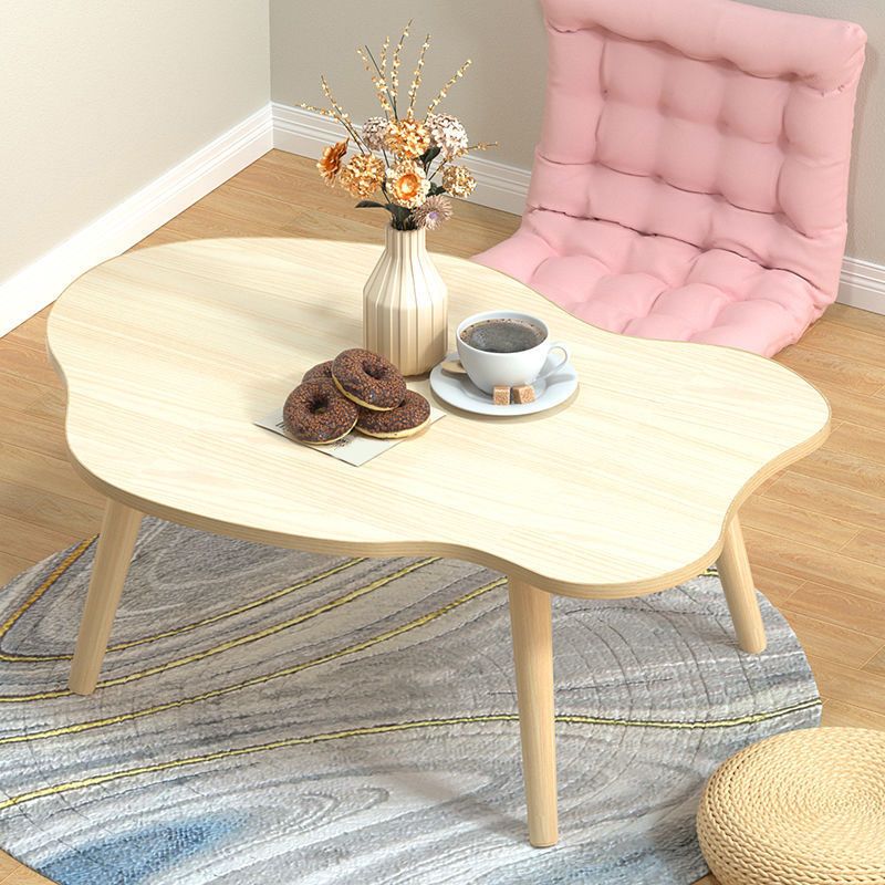 Modern Wooden Free Form Coffee Table with 4 Natural Wooden Legs