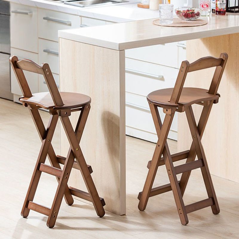 Taburete de bar plegable sin brazos, asiento redondo moderno, taburete de bar con reposapiés de madera
