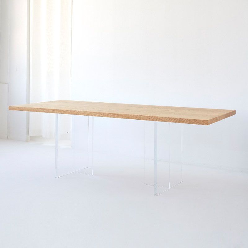 Rectangle Dining Table Natural Pine Wood Top Transparency Acrylic Base Table Clearhalo 'Dining Tables & Seating' 'Dining Tables' 'dining_table' 'furn' 'furn_dining_table' 'Furniture' 'Kitchen & Dining Furniture' 1200x1200_d428b4c4-cc52-49f4-b962-61bf72814a95