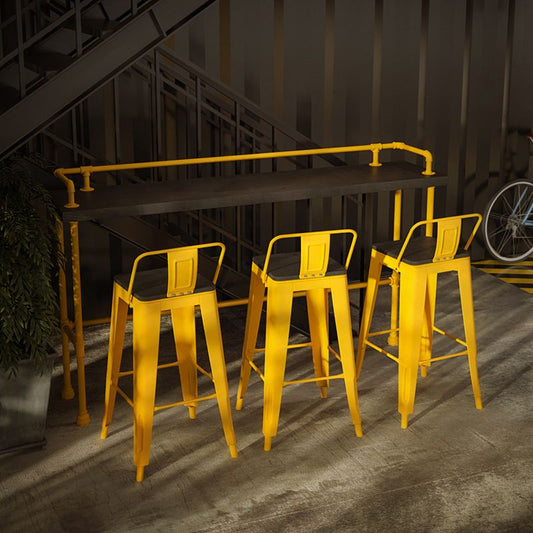 Trestle Rectangle Counter Set 1/2/4 Pieces Industrial Metal and Wood Pub Dining Set