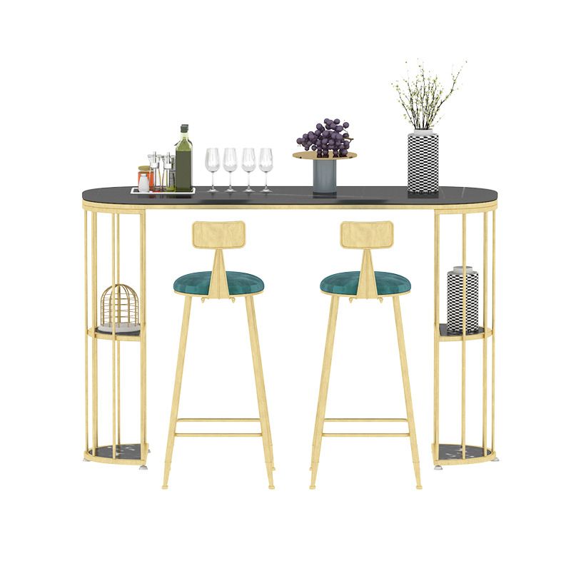 Glam Oval Bar Table Set 1/3 Pieces Stone Counter Table with Upholstered Stools Clearhalo 'Bar Furniture' 'furn' 'furn_home_bar_bar_sets' 'Furniture' 'Home Bars & Bar Sets' 'home_bar_bar_sets' 'Kitchen & Dining Furniture' 1200x1200_d42b3a4f-8925-4458-ad39-ad4a657acebe