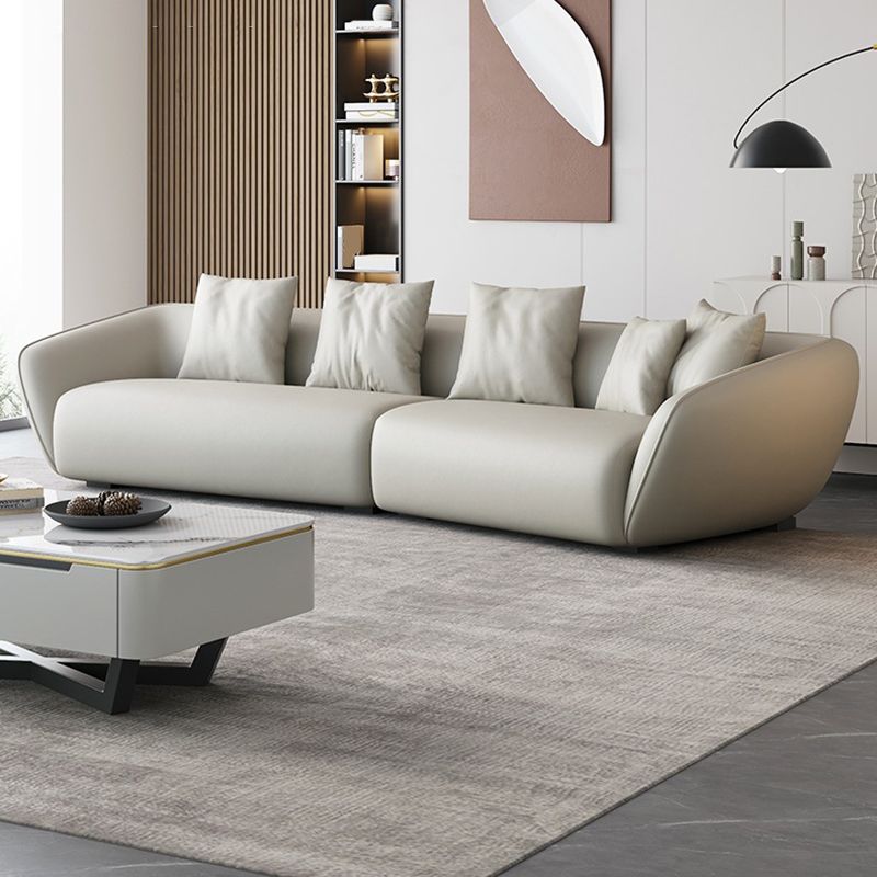 Genuine Leather Sloped Arm Sofa Contemporary Standard Sofa with Pillows Clearhalo 'furn' 'furn_sofas' 'Furniture' 'Living Room Furniture' 'Sofa' 'sofas' 1200x1200_d42bd3ba-04b1-4432-8f64-685820a1e2cf