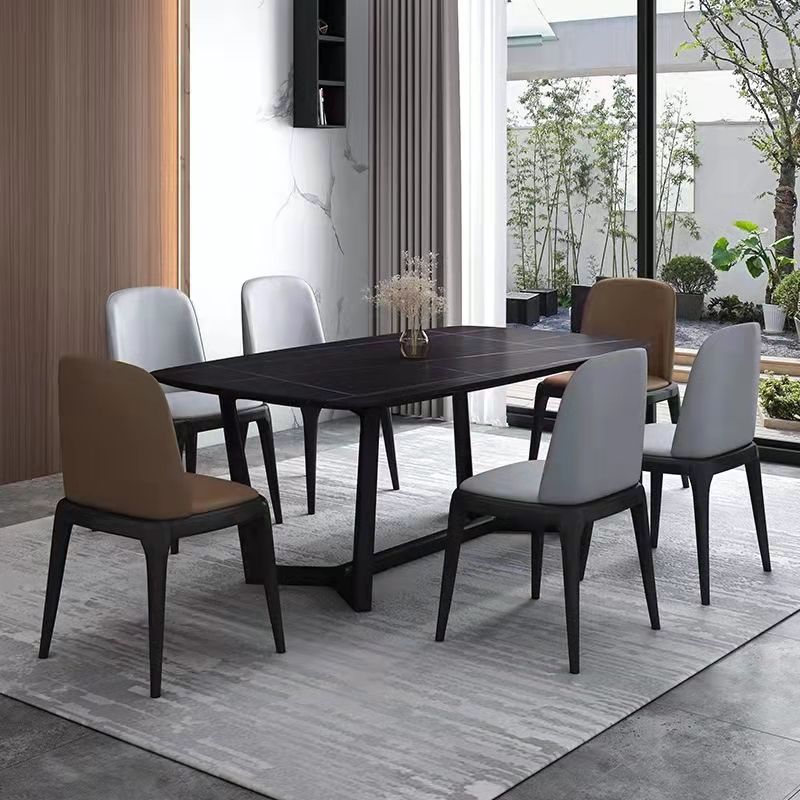 Industrial Style Dining Site Table Rectangle Stone Table with Trestle Base Clearhalo ' dining_table' 'Dining Tables & Seating' 'Dining Tables' 'furn' 'furn_dining_table' 'Furniture' 'furniture_dining_table' 'Kitchen & Dining Furniture' 'kitchen&dining_furn' 'kitchen' 'kitchen_dining_table' 1200x1200_d42d9ff6-6e4b-4f50-8900-c2b98a7f2e50
