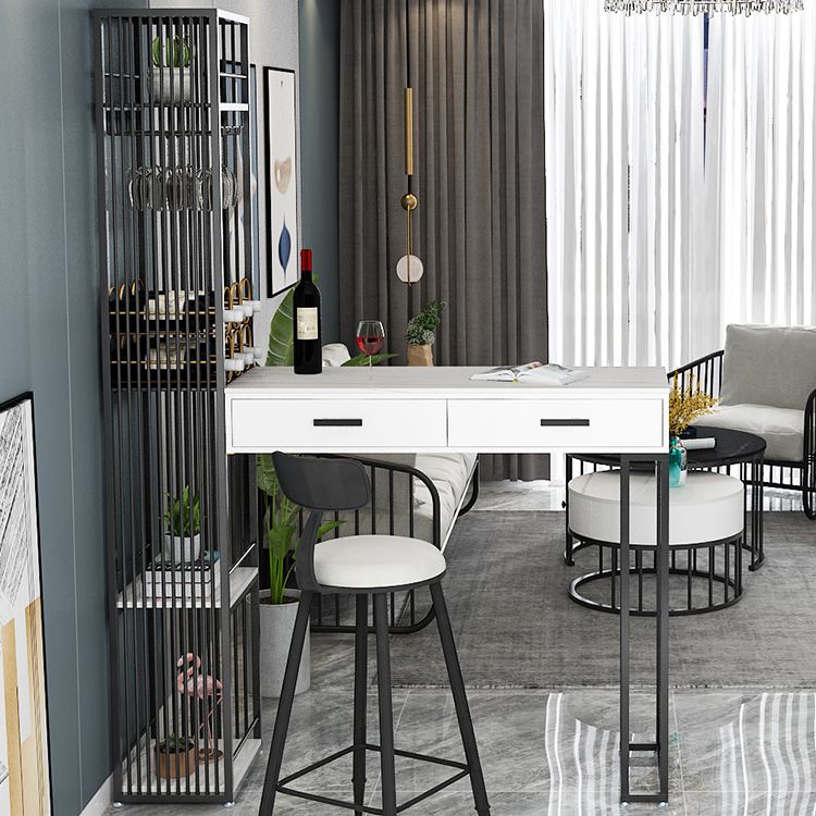 2-Drawer Modern Steel Bar Dining Table White Stone Top Indoor Bistro Table with Wine Rack Clearhalo 'Bar Furniture' 'Bar Tables' 'bar_tables' 'furn' 'furn_bar_tables' 'Furniture' 'furniture_bar_tables' 'Kitchen & Dining Furniture' 1200x1200_d4308f0e-813f-4517-83ef-019baac1c06e