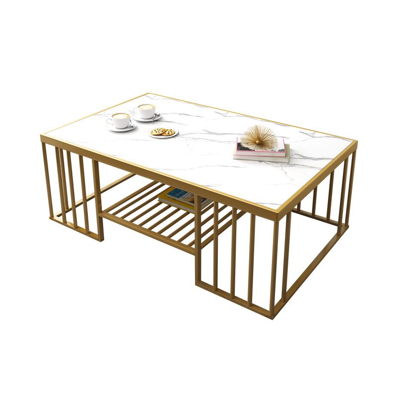 Modern Slate Coffee Table with Metal Legs Cocktail Table for Living Room