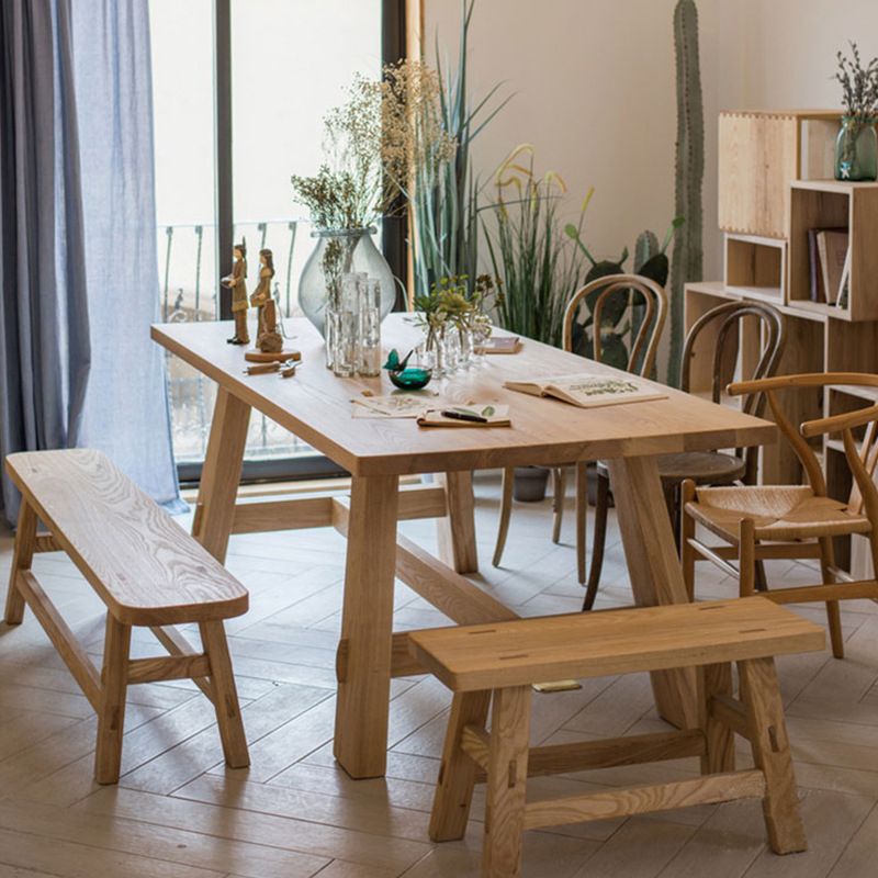 Rectangle Pine Solid Wood Table in Nature Modern Dining Table with Trestle Base for Restaurant Clearhalo ' dining_table' 'Dining Tables & Seating' 'Dining Tables' 'furn' 'furn_dining_table' 'Furniture' 'furniture_dining_table' 'Kitchen & Dining Furniture' 'kitchen&dining_furn' 'kitchen' 'kitchen_dining_table' 1200x1200_d43327bf-a42a-4993-85a9-bb4394d9a285