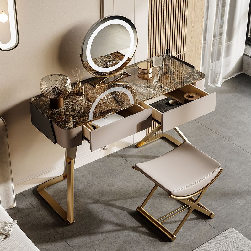 Tavolo da vanità in ardesia a 2 sgabelli da 2-cavanione set con specchio delle luci