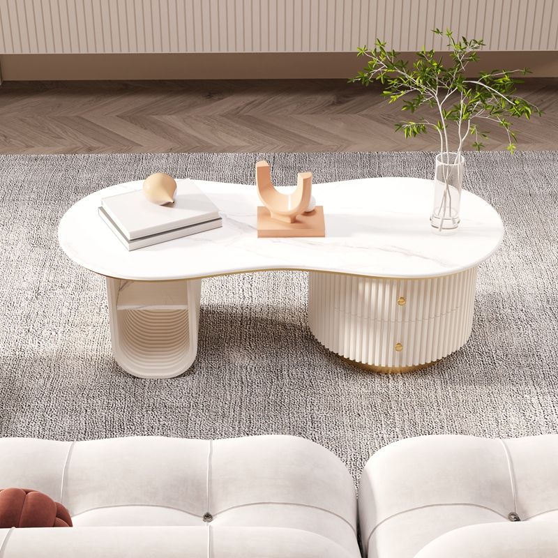 Modern Geometric Coffee Table with Drawer Stone Top Cocktail Table Clearhalo 'Coffee & Accent Tables' 'Coffee Tables' 'coffee_tables' 'furn' 'furn_coffee_tables' 'Furniture' 'Living Room Furniture' 1200x1200_d435357e-689e-4225-897e-3e979cb0a0b0