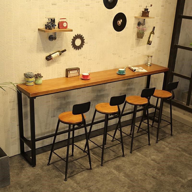 Industrial 1/5 Pieces Bar Table Set Rectangle Pine Wood Counter Table with High Stools Clearhalo 'Bar Furniture' 'furn' 'furn_home_bar_bar_sets' 'Furniture' 'Home Bars & Bar Sets' 'home_bar_bar_sets' 'Kitchen & Dining Furniture' 1200x1200_d436fd23-9940-418f-be64-362d19313029