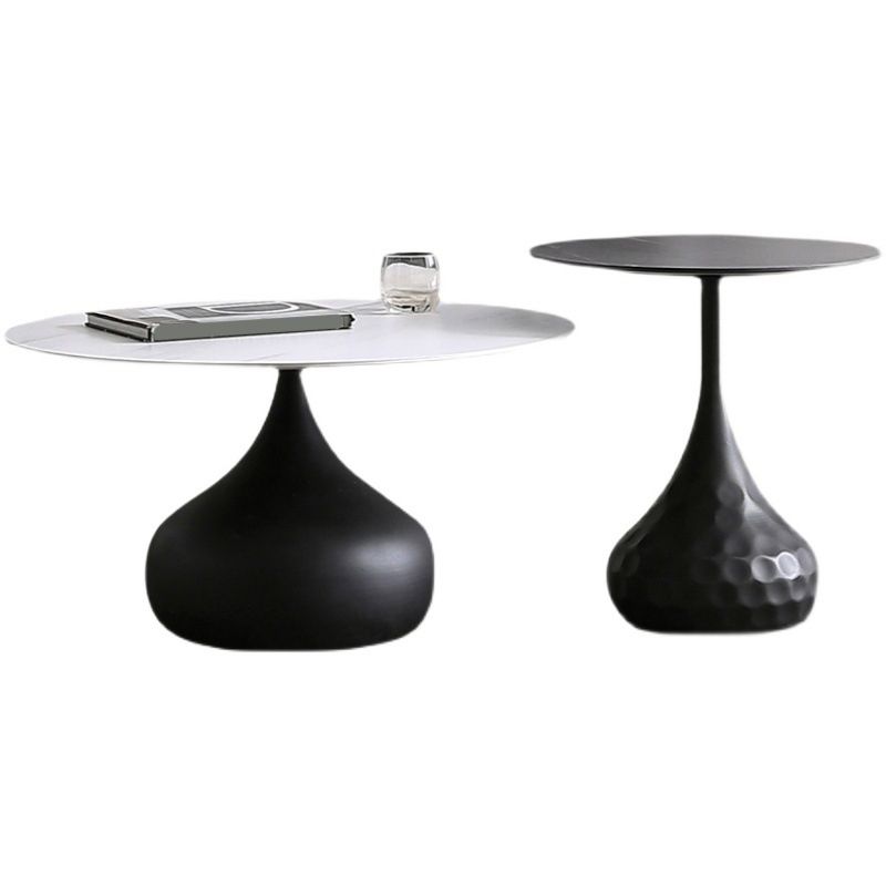 Round Slate Coffee Table Set Metal Pedestal Simple Cocktail Table Clearhalo 'Coffee & Accent Tables' 'Coffee Tables' 'coffee_tables' 'furn' 'furn_coffee_tables' 'Furniture' 'Living Room Furniture' 1200x1200_d43711bd-08a9-4226-8984-46c21a81c9a9