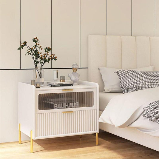 2 cassetti comodini a legno massiccio mobile contemporaneo, alto 20,5 "