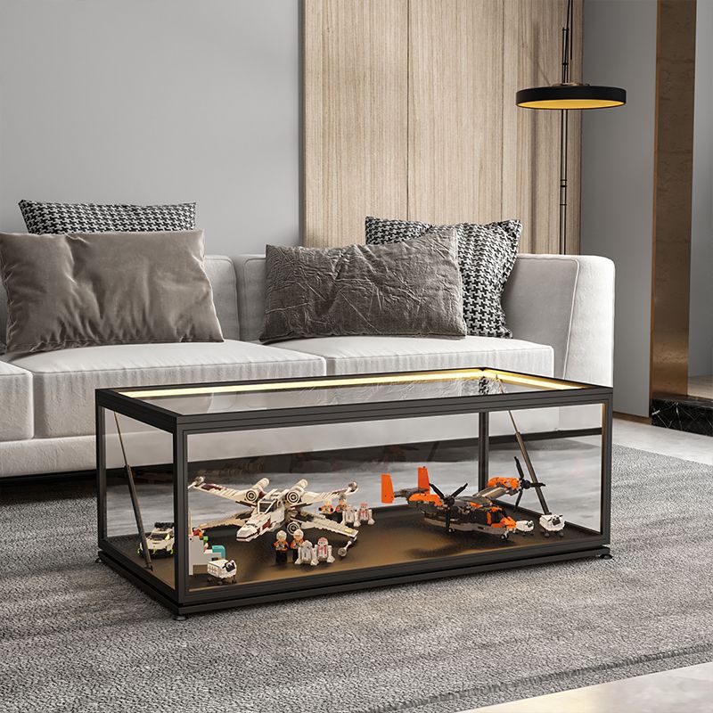 Glass Top Coffee Cocktail Table Block/4 Legs Contemporary Trunk Storage Clearhalo 'Coffee & Accent Tables' 'Coffee Tables' 'coffee_tables' 'furn' 'furn_coffee_tables' 'Furniture' 'Living Room Furniture' 1200x1200_d4383a99-ba64-4234-83fe-cfd730a82494