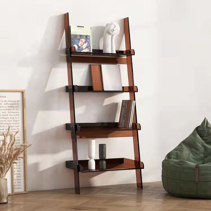 Contemporary Acrylic Bookcase Ladder Open Back Bookshelf with Shelves