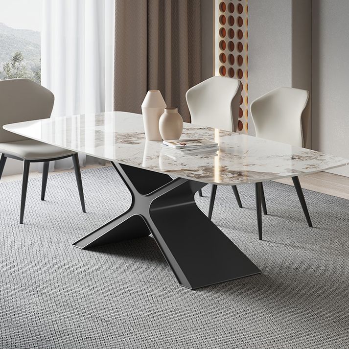 Metal Traditional Luxury Rectangle Table Sintered Stone Top Indoor Table with Pedestal Clearhalo ' dining_table' 'Dining Tables & Seating' 'Dining Tables' 'furn' 'furn_dining_table' 'Furniture' 'furniture_dining_table' 'Kitchen & Dining Furniture' 'kitchen&dining_furn' 'kitchen' 'kitchen_dining_table' 1200x1200_d43afa67-1021-4d55-a531-f373339ebf2b