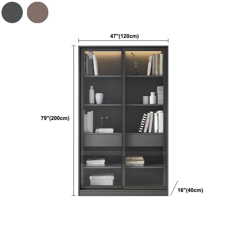 Faux Wood Modern Storage Cabinet Glass Sliding Doors Display Cabinet for Living Room Clearhalo 'Display & China Cabinets' 'display_china_cabinets' 'furn' 'furn_display_china_cabinets' 'Furniture' 'Kitchen & Dining Furniture' 1200x1200_d43b006c-b7a3-4a29-b32b-416a85d63d3e