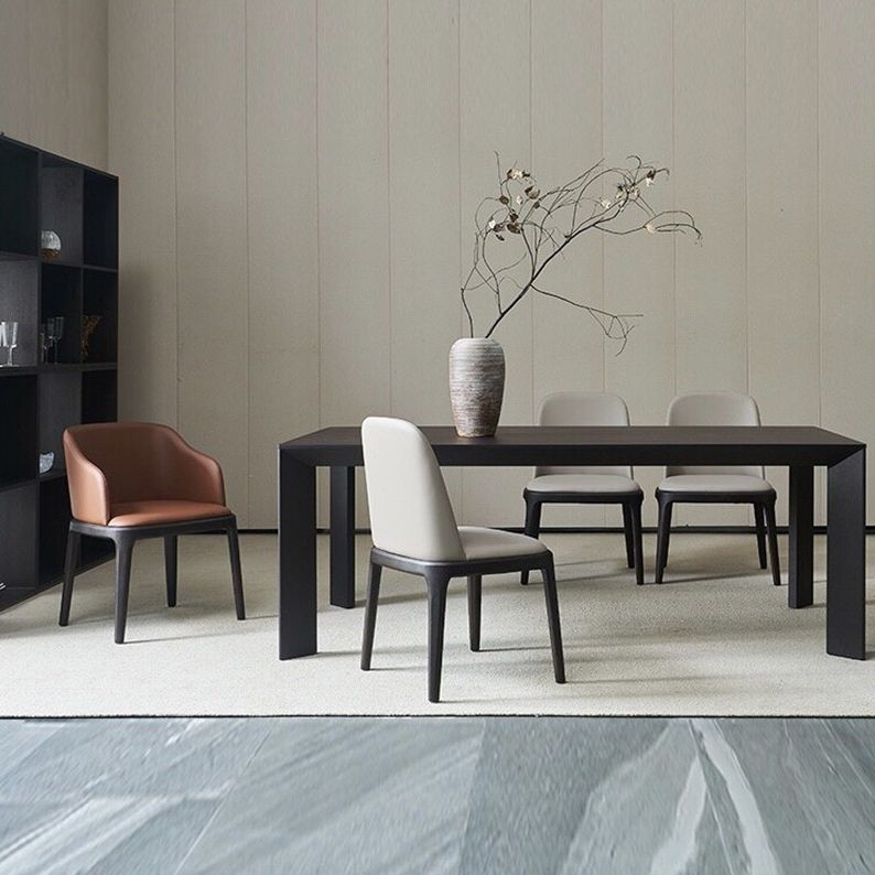 Rettangolo 4 gambe Tabella industriale Tavolo di colore nero fisso di legno massiccio di pino