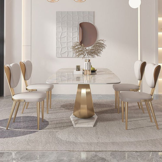 豪華な焼結石トップダイニングセット長方形1/4/5/7/9ピースディネットテーブルセット