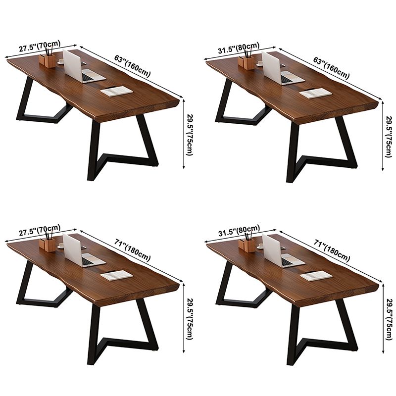 Rectangle Double Pedestal Industrial Dining Table Wood Color Fixed Table of Solid Wood Clearhalo ' dining_table' 'Dining Tables & Seating' 'Dining Tables' 'furn' 'furn_dining_table' 'Furniture' 'furniture_dining_table' 'Kitchen & Dining Furniture' 'kitchen&dining_furn' 'kitchen' 'kitchen_dining_table' 1200x1200_d4410fa3-afbc-4826-89a1-d578893ce0bf