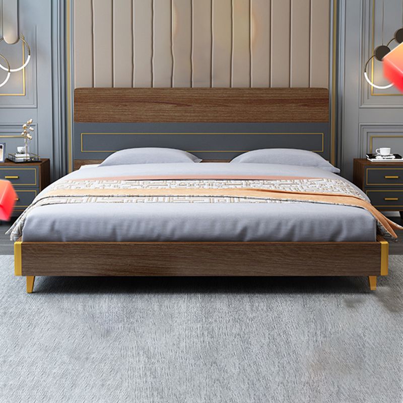 Espresso Panel Bed Mid-Century Modern Standard Bed with Headboard Clearhalo 'Bedroom Furniture' 'Beds' 'furn' 'furn_beds' 'Furniture' 1200x1200_d4415b24-46a5-4c35-9567-1cd1b8f53ea6