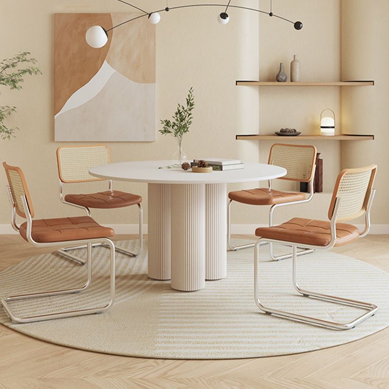 Round Standard Height Dining Table Modern Stone and Metal White Dinette Table Clearhalo 'Dining Tables & Seating' 'Dining Tables' 'dining_table' 'furn' 'furn_dining_table' 'Furniture' 'furniture_dining_table' 'Kitchen & Dining Furniture' 1200x1200_d443689c-fa5d-43d2-be06-7d3607aa8b6a