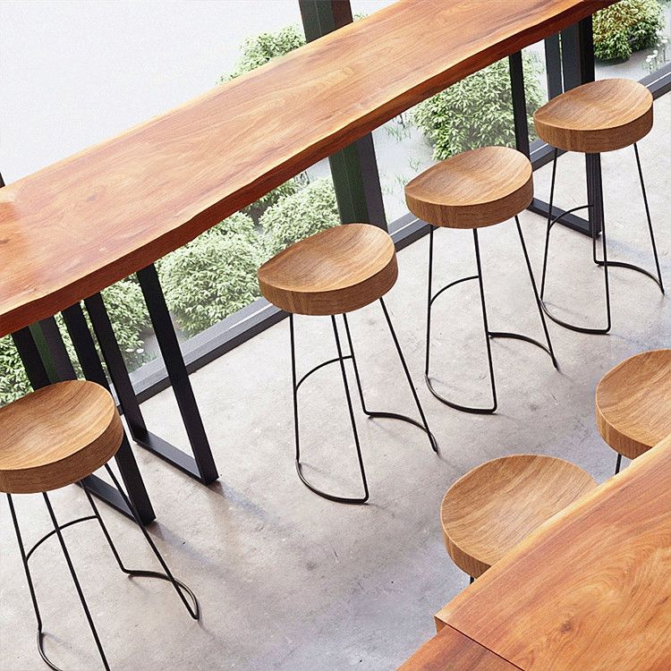 Solid Wood Bar Stools Modern Backless Dining Stools with Metal Base