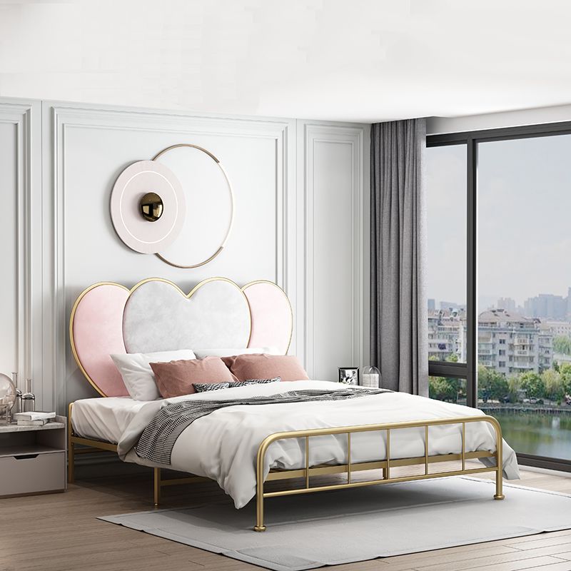 Metal Panel Bed Glam 51" Tall Standard Bed with Upholstered Headboard