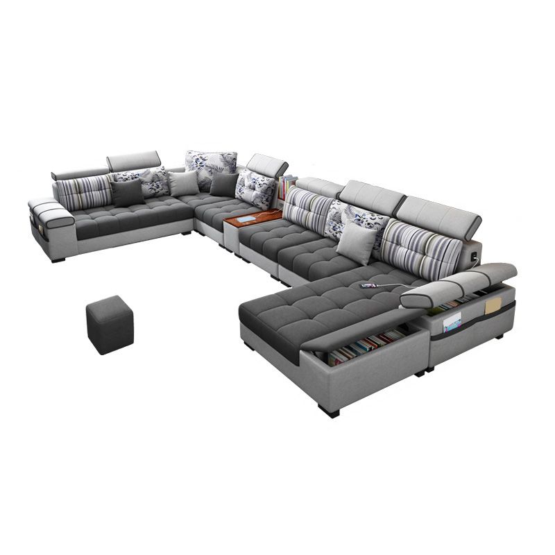 Sezionali modulari di mobili in pelle e mobili in pelle e lino contemporanei