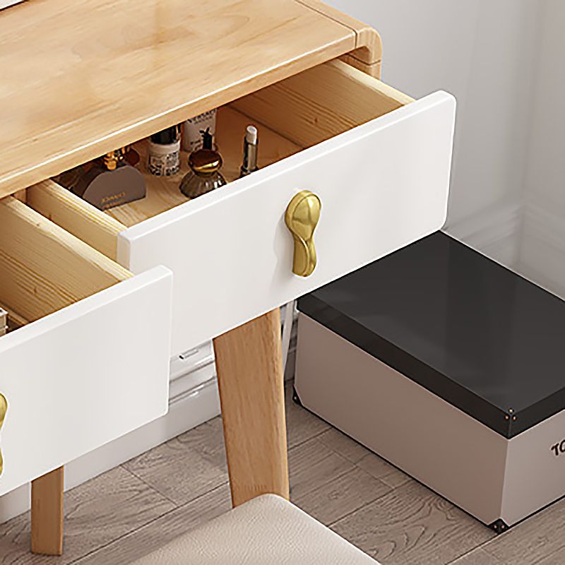 Scandinavian Solid Wood Makeup Counter with 3 Drawer and Mirror Clearhalo 'Bedroom Furniture' 'furn' 'furn_makeup_vanities' 'Furniture' 'Makeup Vanities' 'makeup_vanities' 1200x1200_d44728a9-9d2d-4ffb-9b9f-c4ee8ca6af97