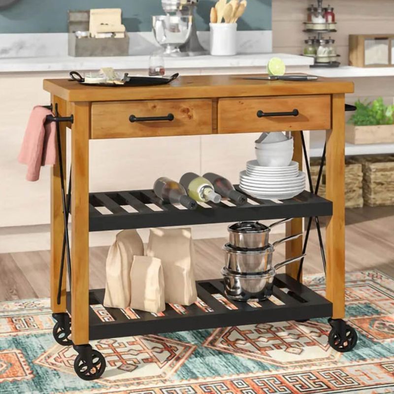 Cart de cocina de cocina de madera contemporánea carro de cocina de metal enrollable con almacenamiento abierto