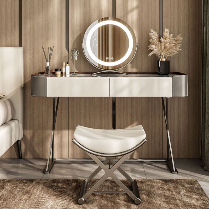 2 cajones de tocador con taburete Glam Stone Top Manaup Tocador de tocador