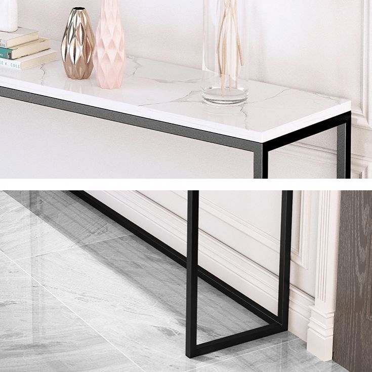 Scratch Resistant Marble Top Console Table with Black Steel Trestle Base Clearhalo 'Console Tables' 'console_tables' 'Entry & Mudroom Furniture' 'furn' 'furn_console_tables' 'Furniture' 1200x1200_d44d81c6-aaf3-45d4-a9ca-5754968d2fb1