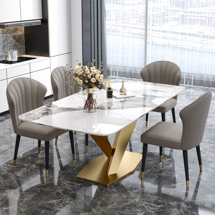 Rectangle Glam Dining Table White Tone Fixed Table with Sintered Stone Clearhalo ' dining_table' 'Dining Tables & Seating' 'Dining Tables' 'furn' 'furn_dining_table' 'Furniture' 'furniture_dining_table' 'Kitchen & Dining Furniture' 'kitchen&dining_furn' 'kitchen' 'kitchen_dining_table' 1200x1200_d44f4e7f-5a37-4ab4-b208-9b18cd488cf9
