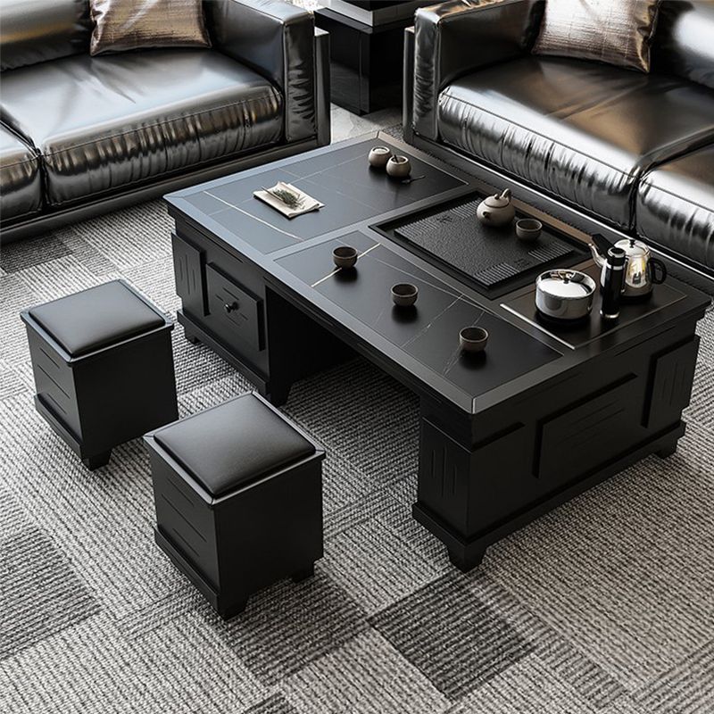 Abstract Slate Coffee Cocktail Table with Storage Drawers Rectangle