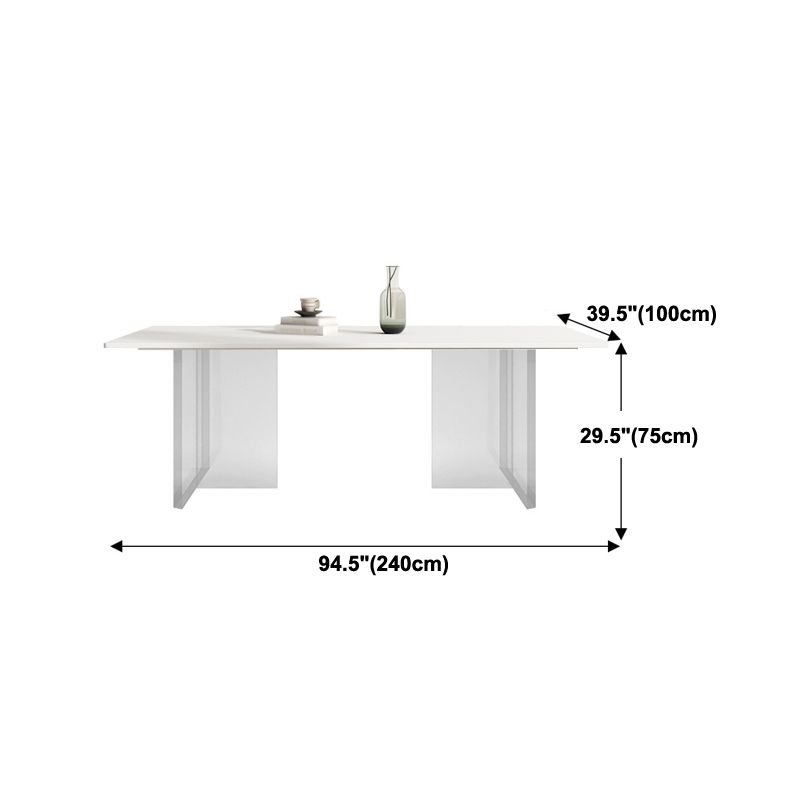 Mesa de comedor rectangular moderna Mesa base acrílica de piedra sinterizada blanca